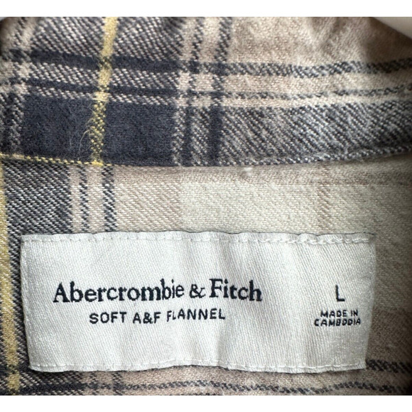 Abercrombie Fitch Shirt Men Large Grey Beige Tartan Plaid Soft Flannel Button Up - Picture 4 of 7